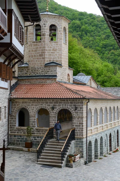 Velebrdo Macedonia May 2022 Man Visiting Bigorski Monastery Macedonia — Foto Stock