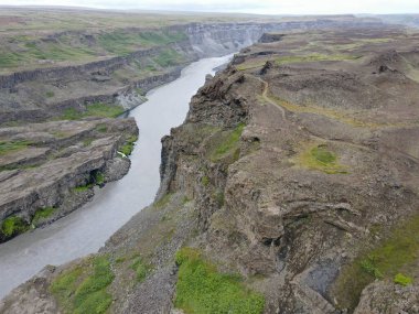 Drone view at Dettifoss waterfall on Iceland