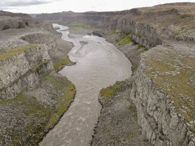 Drone view at Dettifoss waterfall on Iceland