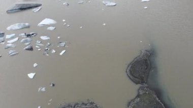 Drone view at Hoffellsjkull glacier lagoon in Iceland