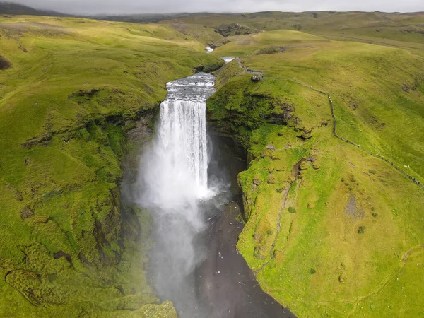 Drone View Skogafoss Waterfall Iceland — Foto de Stock
