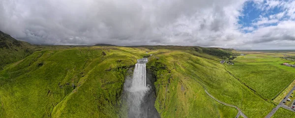 Drone View Skogafoss Waterfall Iceland — Stok fotoğraf