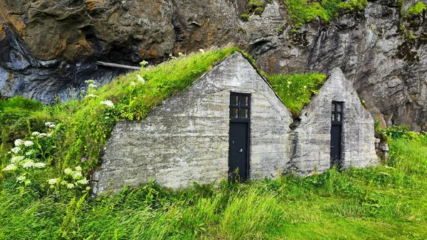 View Turf Houses Drangurinn Iceland — Fotografia de Stock
