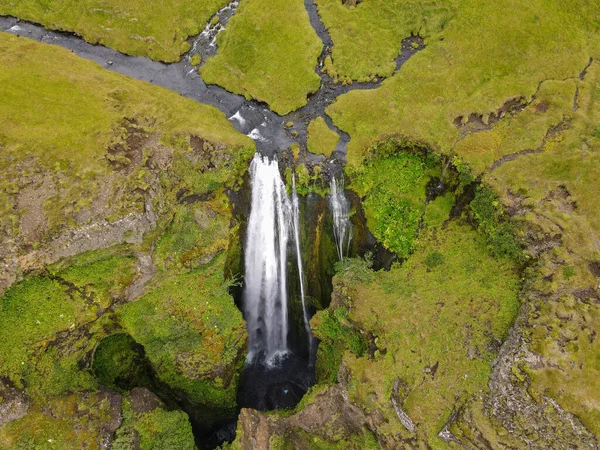 Drone View Gljufrabui Waterfall Iceland — Stockfoto