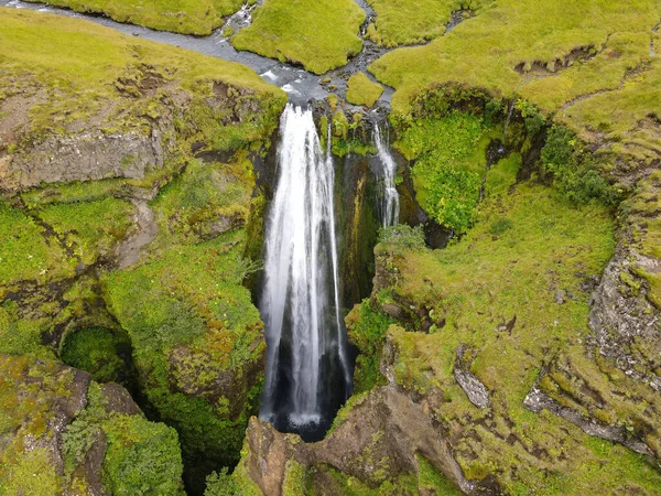 Drone View Gljufrabui Waterfall Iceland — Zdjęcie stockowe