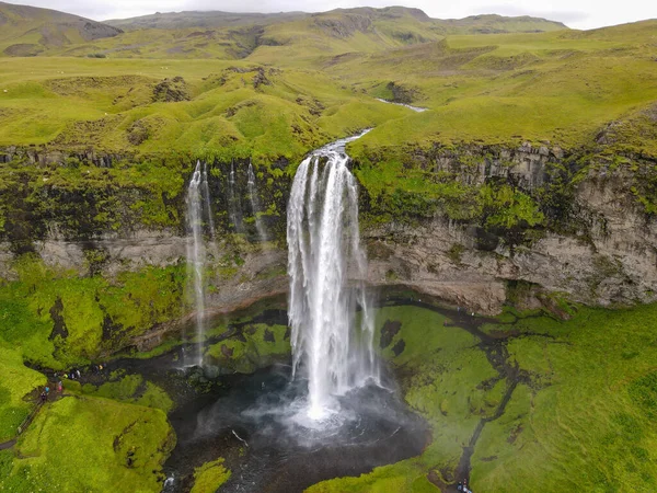 Drone View Seljalandsfoss Waterfall Iceland — Foto de Stock