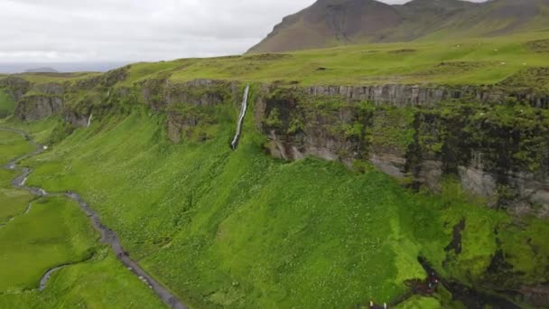 Drone View Seljalandfoss Gljufrabui Waterfalls Iceland — Vídeos de Stock