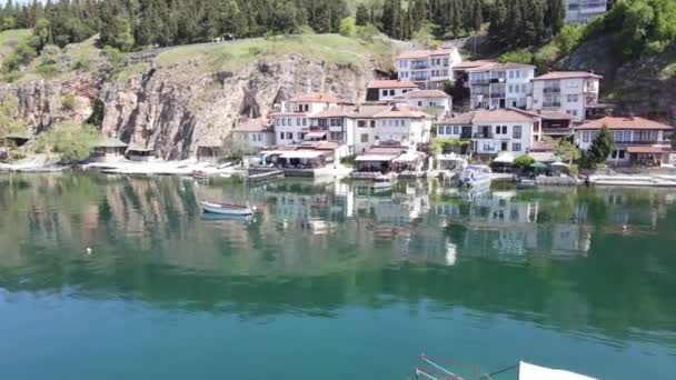 Midrone View Church Saint John Lake Ohrid Macedoniao Filmato — Vídeo de Stock
