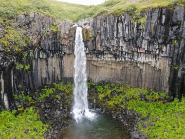 Drone view at Svartifoss waterfall on Skaftafell national park in Iceland