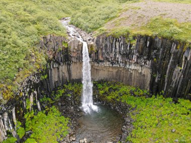 Drone view at Svartifoss waterfall on Skaftafell national park in Iceland