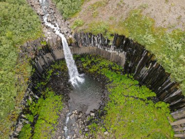 Drone view at Svartifoss waterfall on Skaftafell national park in Iceland