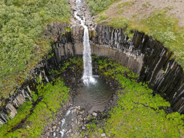 Drone view at Svartifoss waterfall on Skaftafell national park in Iceland