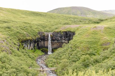 Drone view at Svartifoss waterfall on Skaftafell national park in Iceland