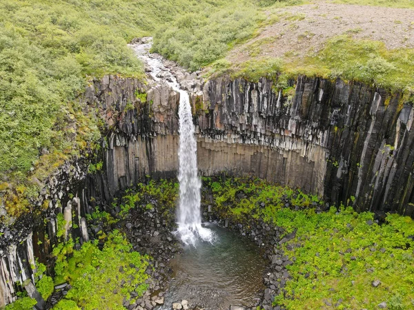 Drone view at Svartifoss waterfall on Skaftafell national park in Iceland