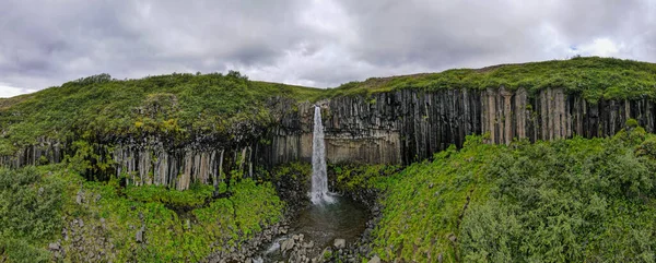 Drone view at Svartifoss waterfall on Skaftafell national park in Iceland