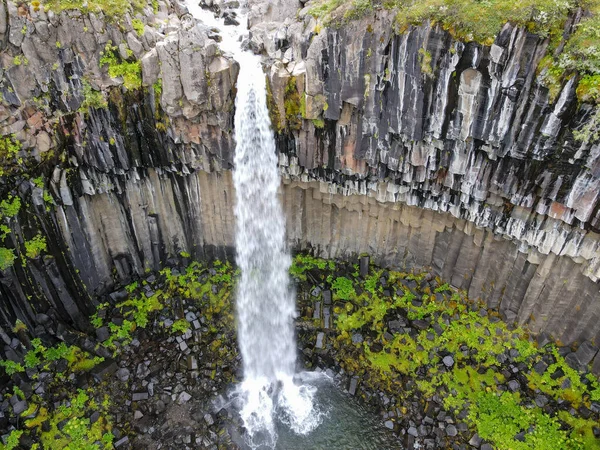 Drone View Svartifoss Waterfall Skaftafell National Park Iceland — Zdjęcie stockowe