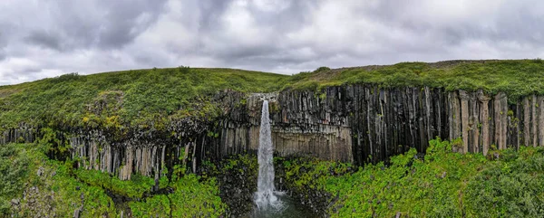 Drone view at Svartifoss waterfall on Skaftafell national park in Iceland
