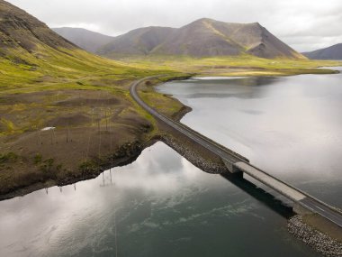 Drone view at a bridge on Snaefellsnes penisola on Iceland