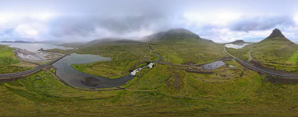 Вид Беспилотника Гору Водопад Киркьюфелла Грюндарфьорде Исландии — стоковое фото