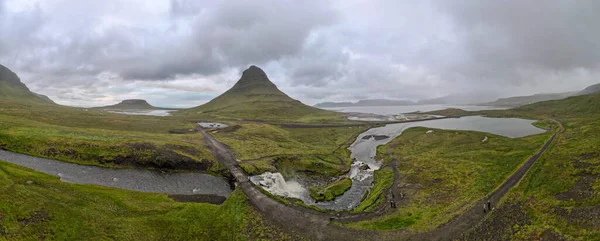 Drone View Mount Waterfall Kirkjufell Grundarfjordur Iceland — Stock Fotó
