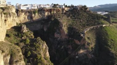 Drone view at the old bridge of Ronda on Andalusia, Spain