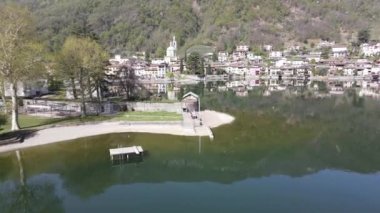 Drone view at Riva san Vitale on Switzerland
