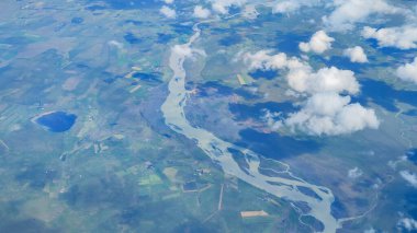 Selfoss, İzlanda 'da nehrin havadan görünüşü