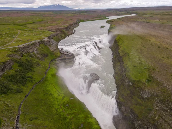 Vista Del Dron Cascada Gullfoss Islandia — Foto de Stock