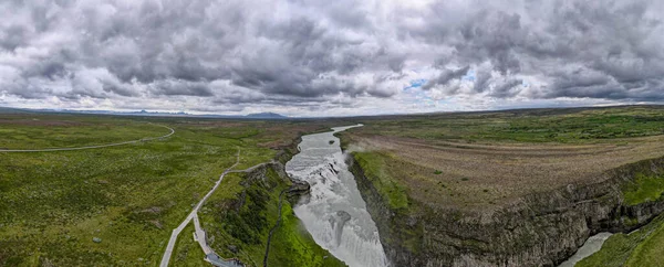 Vista Drone Cachoeira Gullfoss Islândia — Fotografia de Stock