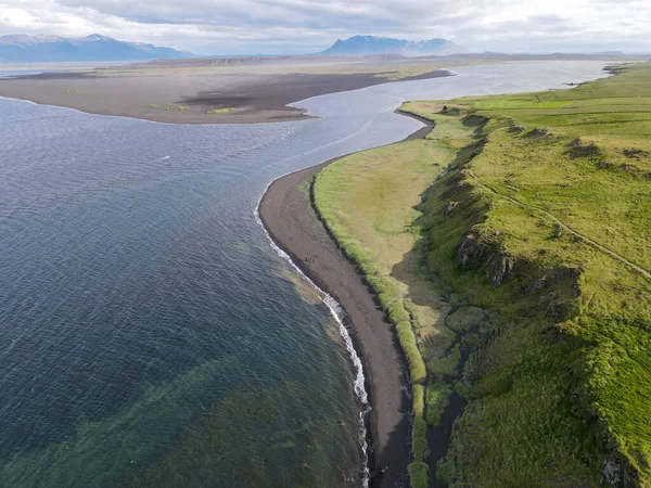 Vista Drones Costa Perto Formação Rochosa Hvitserkur Islândia — Fotografia de Stock