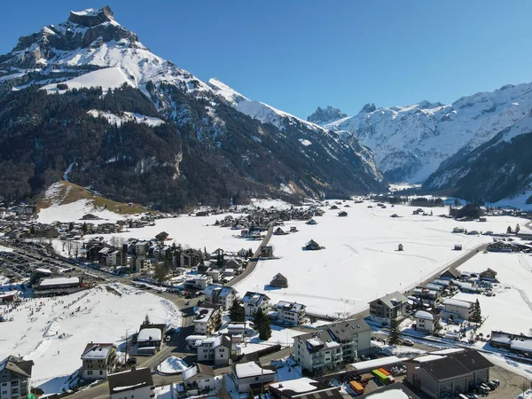 Drohnenblick Auf Das Dorf Engelberg Den Schweizer Alpen — Stockfoto