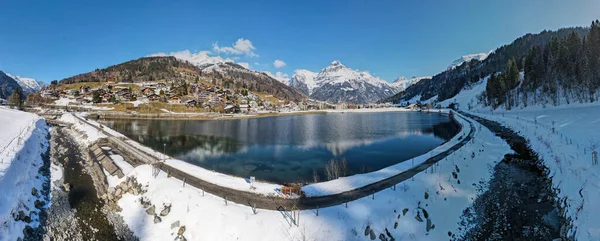 Drone Kilátás Falu Engelberg Svájci Alpokban — Stock Fotó