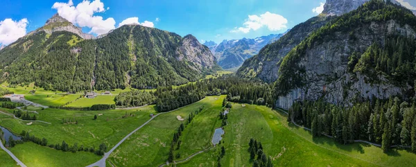 Vista Drones Campo Golfe Engelberg Nos Alpes Suíços — Fotografia de Stock