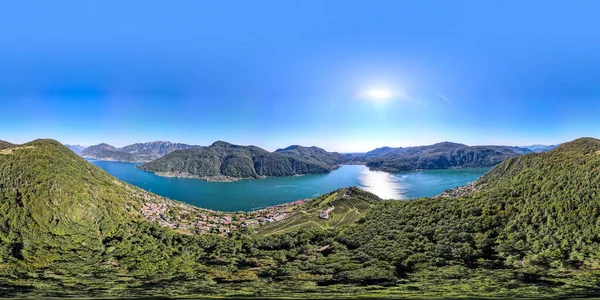 Vista Del Dron Morcote Lago Lugano Suiza — Foto de Stock