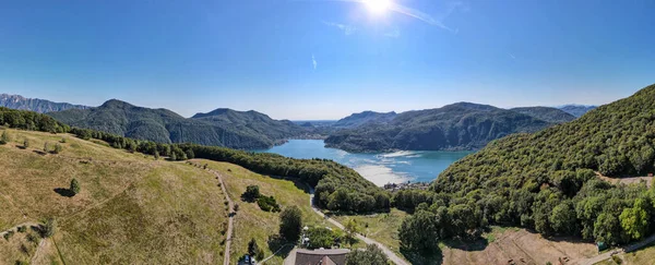 Drone Widok Alp Vicania Nad Morcote Jeziora Lugano Szwajcarii — Zdjęcie stockowe