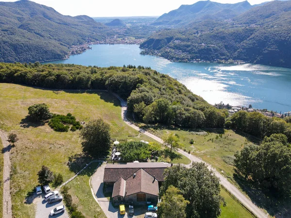 Drone Vista Sull Alpe Vicania Morcote Sul Lago Lugano Svizzera — Foto Stock