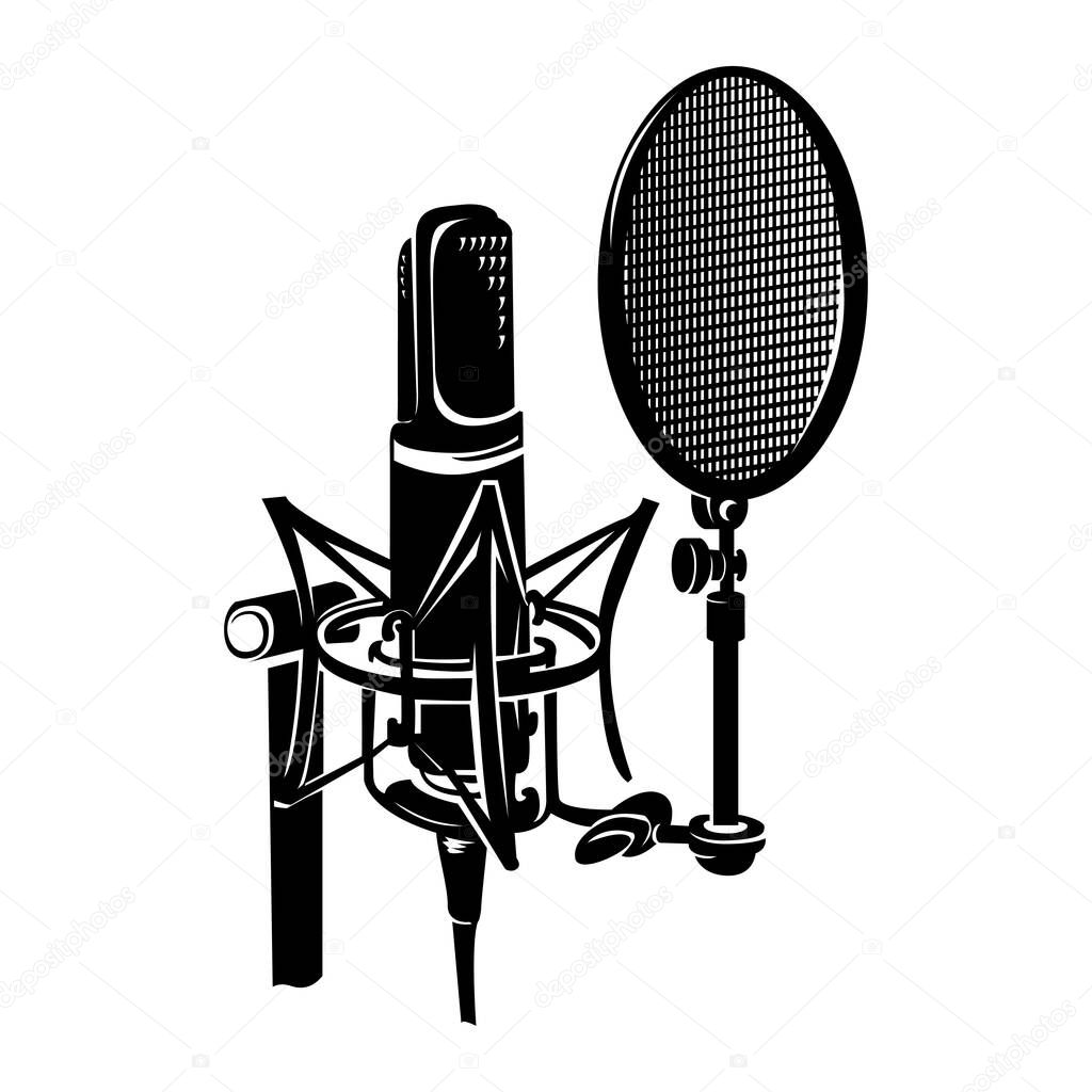 Microphone vector black and white isolated drawing