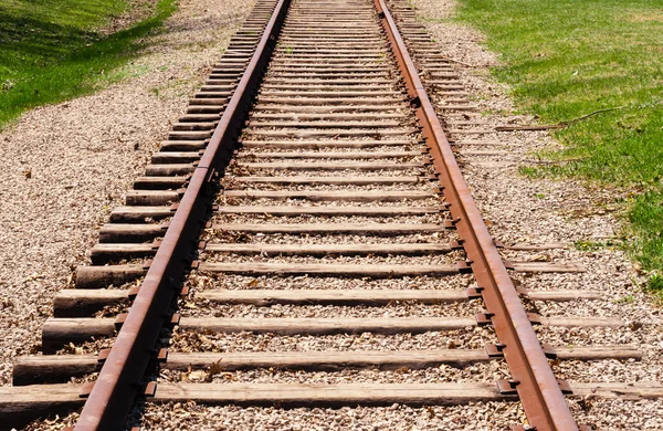 Rückgängige Bahngleise in der Nähe von Gras. — Stockfoto