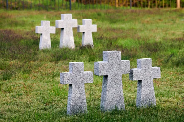 Pedra Granito Cruza Cemitério Militar Alemão Europa Memorial Para Soldados — Fotografia de Stock