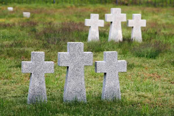 Pedra Granito Cruza Cemitério Militar Alemão Europa Memorial Para Soldados — Fotografia de Stock