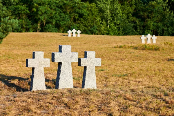 Pedra Granito Católica Cruza Cemitério Militar Alemão Europa Memorial Para — Fotografia de Stock