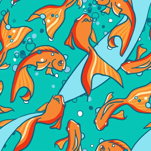 Seamless pattern of gold fishes in water. Maritime background — Stock Photo, Image