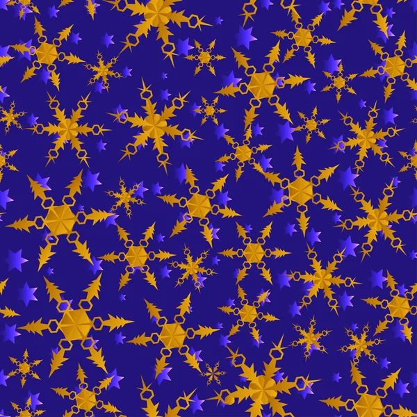 Sömlös guld snöflingor och stjärnor i vektor mönster — Stock vektor