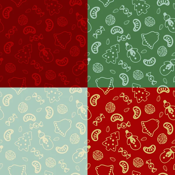 Set of four seamless pattern with Christmas food — Stock Vector