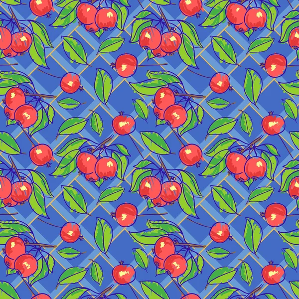 Seamless pattern with apples, branches and leafs — Stock Vector