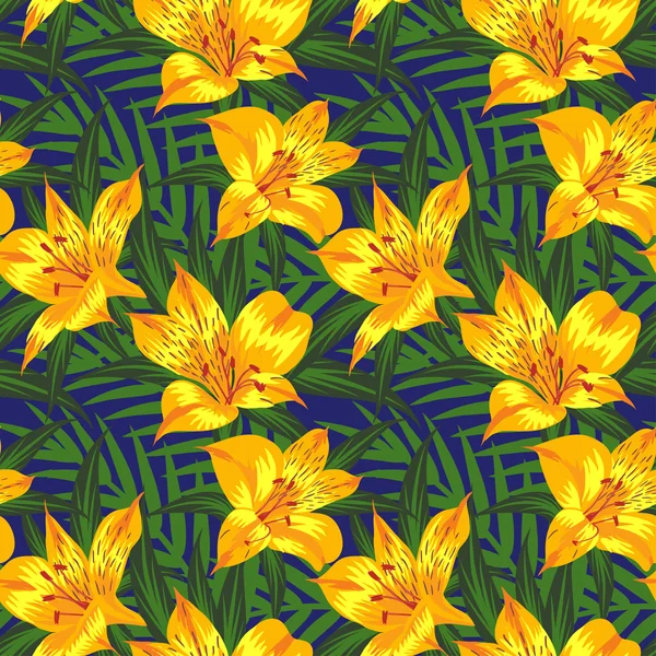 Seamless pattern with yellow flowers (alstroemeria) — Stock Vector