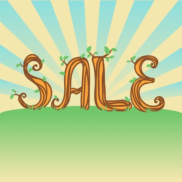 Eco illustratie met kalligrafie hout tekst "verkoop" — Stockvector