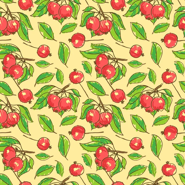 Seamless pattern with apples, branches and leafs — Stock Vector