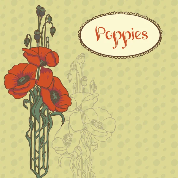 图三个红色的罂粟花和旧样式中的标题. 免版税图库插图