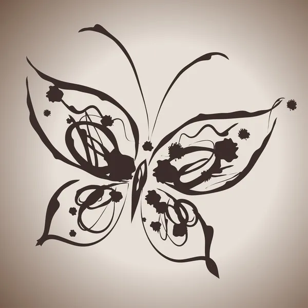 Grunge elegans bläck splash illustration med fjäril — Stock vektor